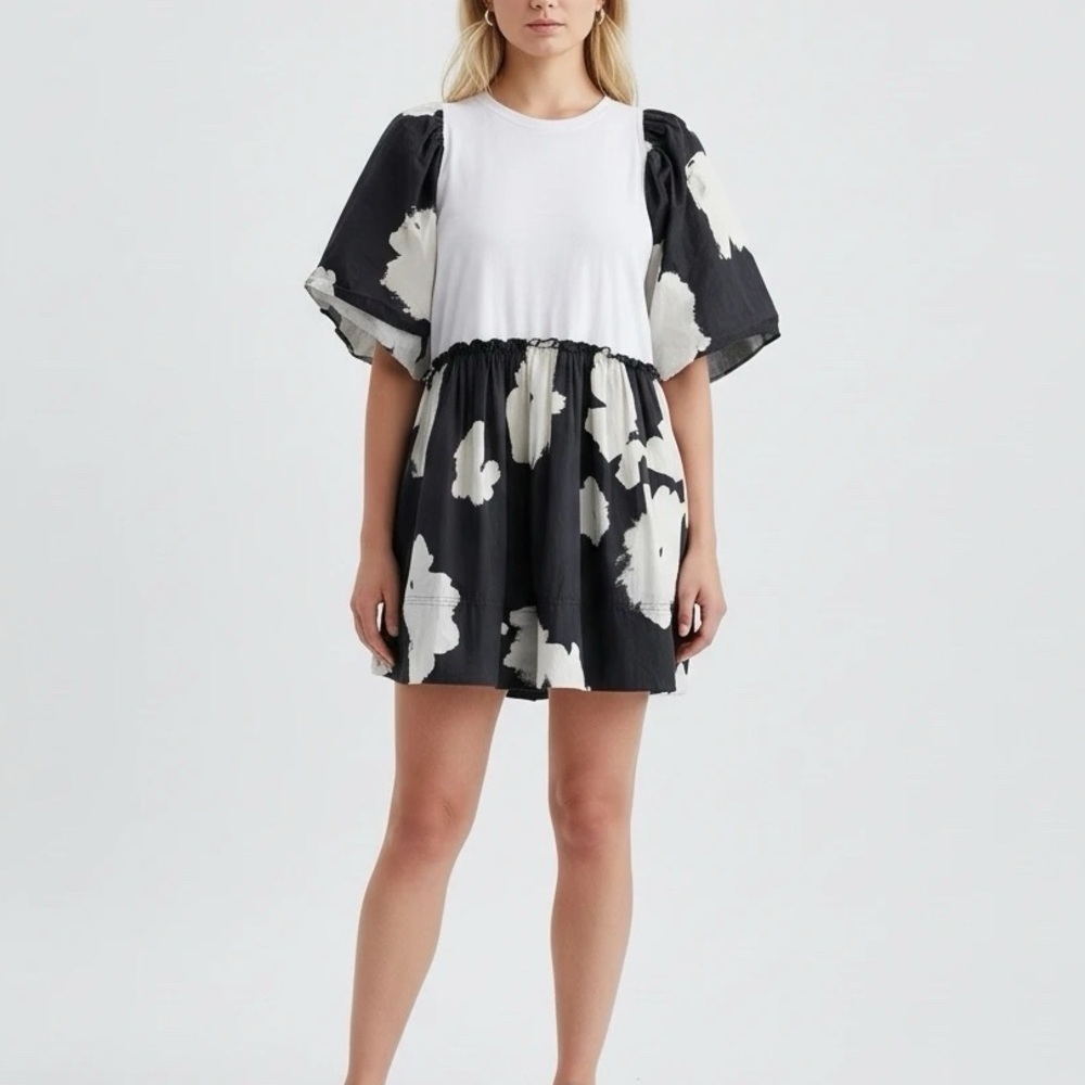 Tanya Taylor Black & White Floral Dress